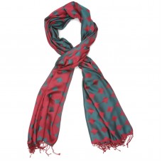 Waves Pure Satin Silk Scarf (Red & Green)