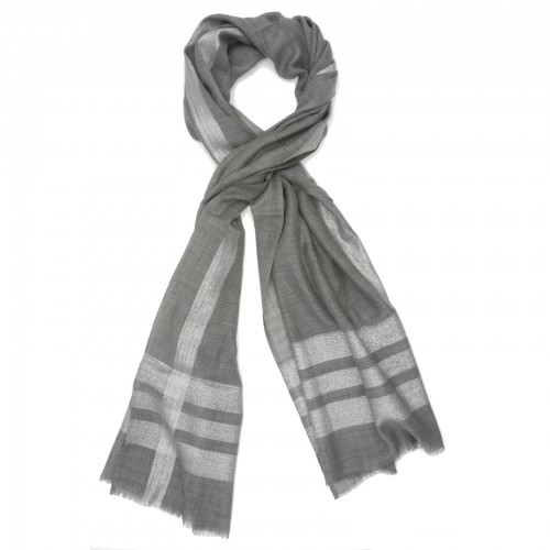 Horizontal & Vertical Line Silk + Wool Scarf (Gray)