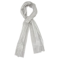 Horizontal and Vertical lines Silk & Wool Scarf (White)