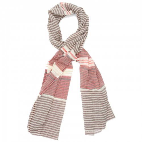 Horizontal Lines Pure Wool Scarf (Brown & Red)