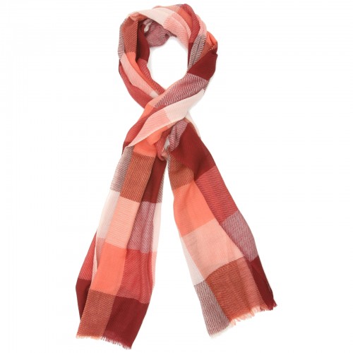 Checks Pure Wool Scarf (Shades of Red)