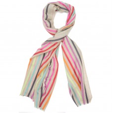Multicoloured Vertical Lines Silk & Wool Scarf (Brown + Multicolour)