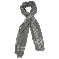 Horizontal and Vertical lines Silk & Wool Scarf (Light Grey)