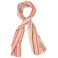 Multicoloured Vertical Lines Silk & Wool Scarf (Peach + Multicolour)