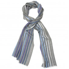 Multicoloured Vertical Lines Silk & Wool Scarf (Dark Grey)