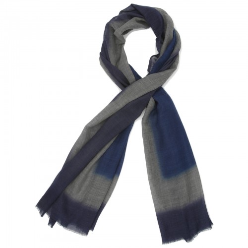 Tie Dye Silk & Wool Scarf  (Blue)