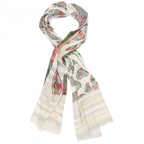 Paisley & Floral Foil & Silver Scarf (Green)
