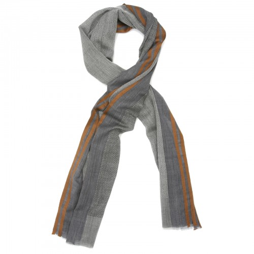 Lines Small Check Silk & Wool Scarf (Rust)