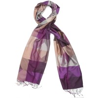 Checks Pure Satin Silk Scarf (Purple)