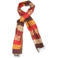 Horizontal Lines Pure Satin Silk Scarf (Red & Brown)