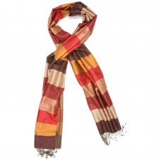 Horizontal Lines Pure Satin Silk Scarf (Red & Brown)
