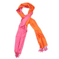 Dots Pure Satin Silk Scarf (Orange & Pink)