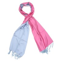 Plain Reversible Pure Satin Silk Scarf (Pink & Blue )