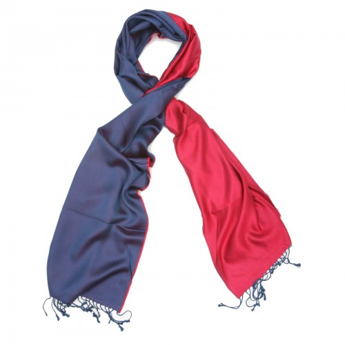 Plain Reversible Pure Satin Silk Scarf (Red And Blue)