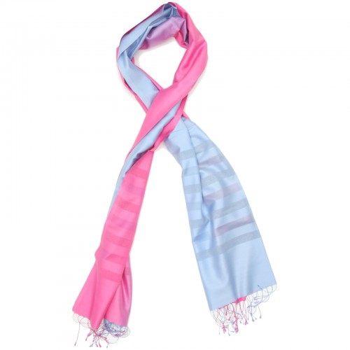 Gradient Pure Satin Silk Scarf (Light Pink & Light Sky Blue)
