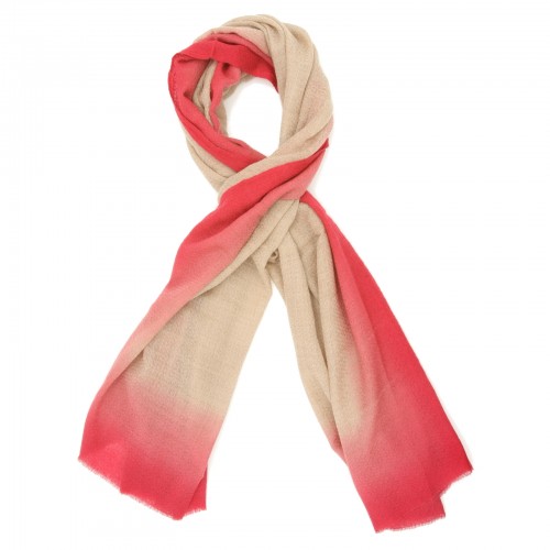 Tie Dye Pure Wool Scarf (Cream And Rose Red)