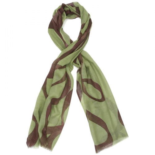 Lines Abstract Silk & Wool Scarf (Green)