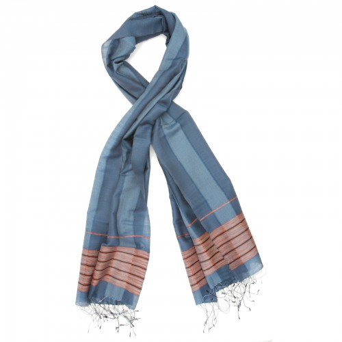 Line Silk + Wool Scarf (Blue)