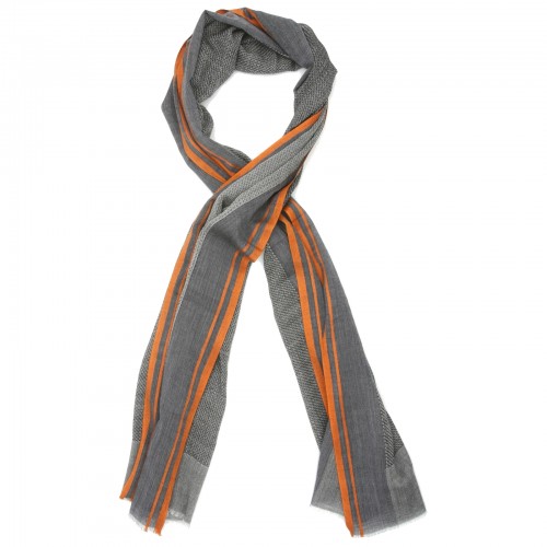 Lines Small Check Silk & Wool Scarf (Orange)