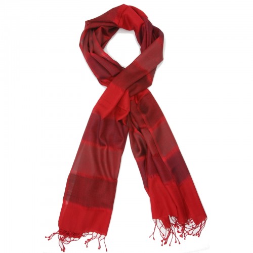 Horizontal Line  Silk & Wool Scarf (Red)