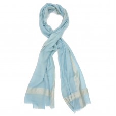 Horizontal & Vertical Line Silk + Wool Scarf (Baby Blue)