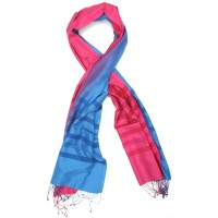 Gradient Pure Satin Silk Scarf (Pink & Blue)