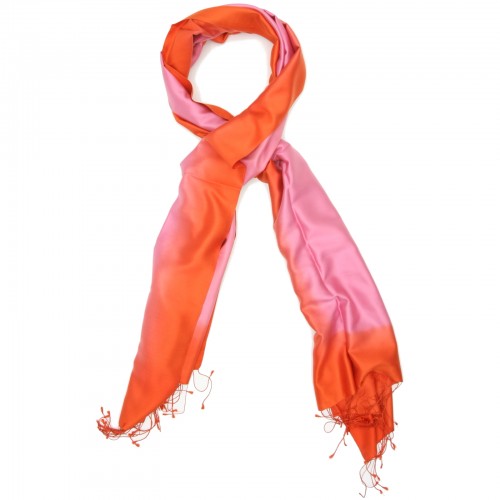 Gradient Pure Satin Silk Scarf (Pink And Orange)