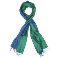 Reversible Pure Satin Silk Scarf (Green and Blue)